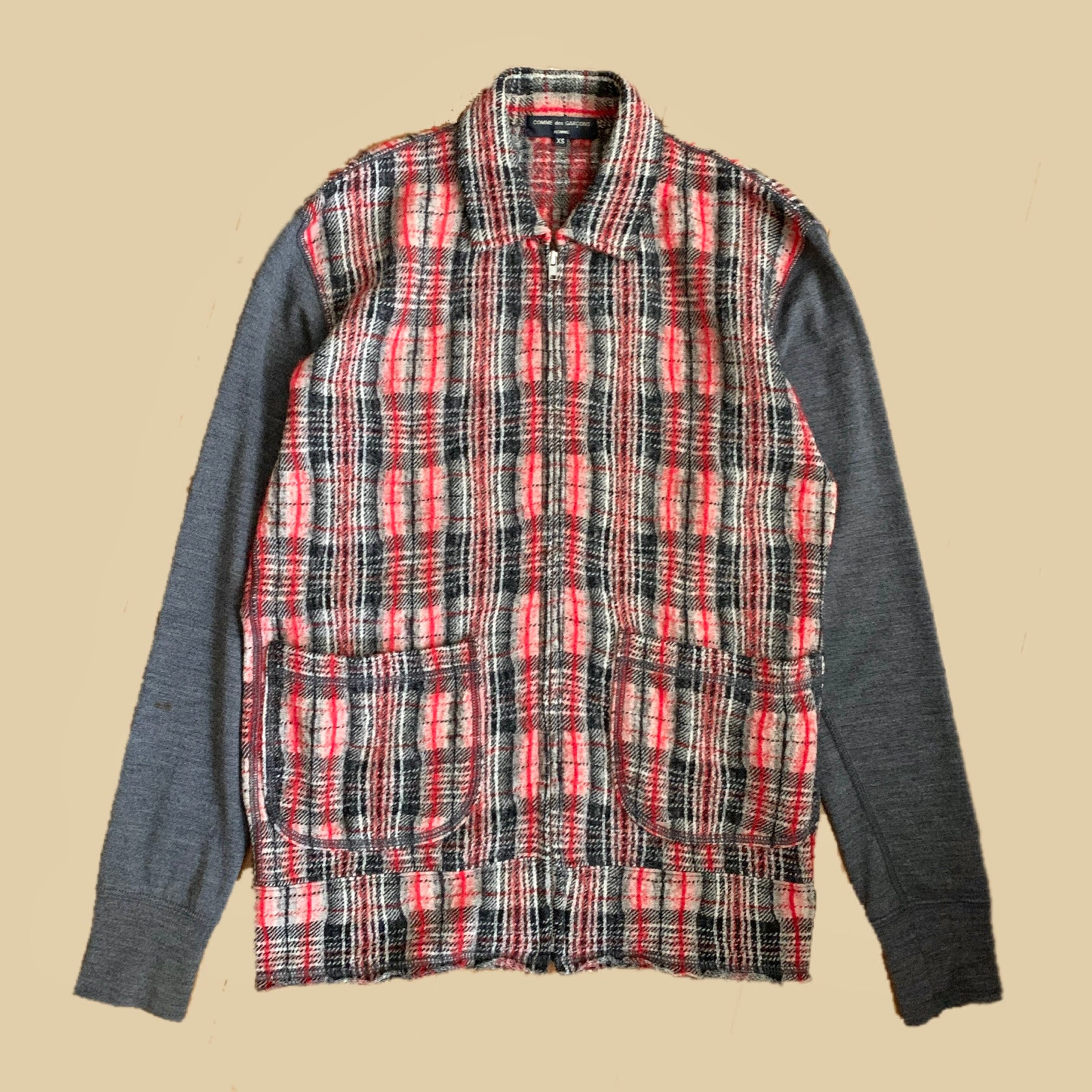 【 COMME des GARÇONS HOMME 】Check pattern switching Knit Jacket
